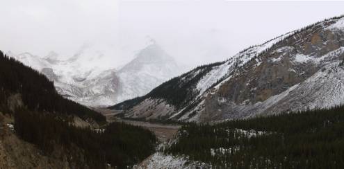 A ghostly-looking Mt.Athebasca - home to the Columbia Icefields centre