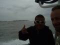 Dom and Sebastian in high seas on the whale-watching boat
