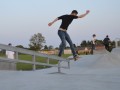 Smith to frontside boardslide combo from Lewis at twilight in Ringwood skatepark