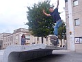 Lewis Langford grinding 5-0 on an ornamental bench in Southampton