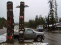 otem poles in Sunwapta Falls car park